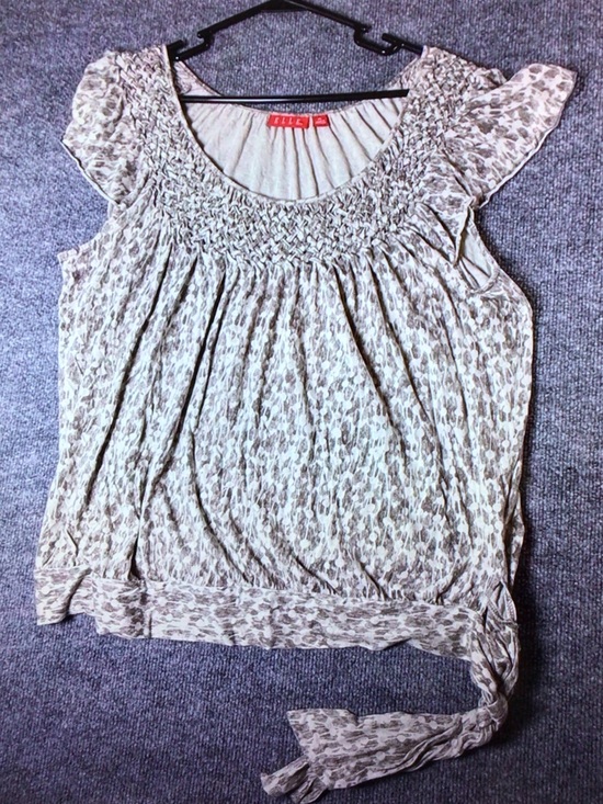 Elle Tops - Elle Beige Taupe Smocked Cap Sleeve Tie-Hem Blouse